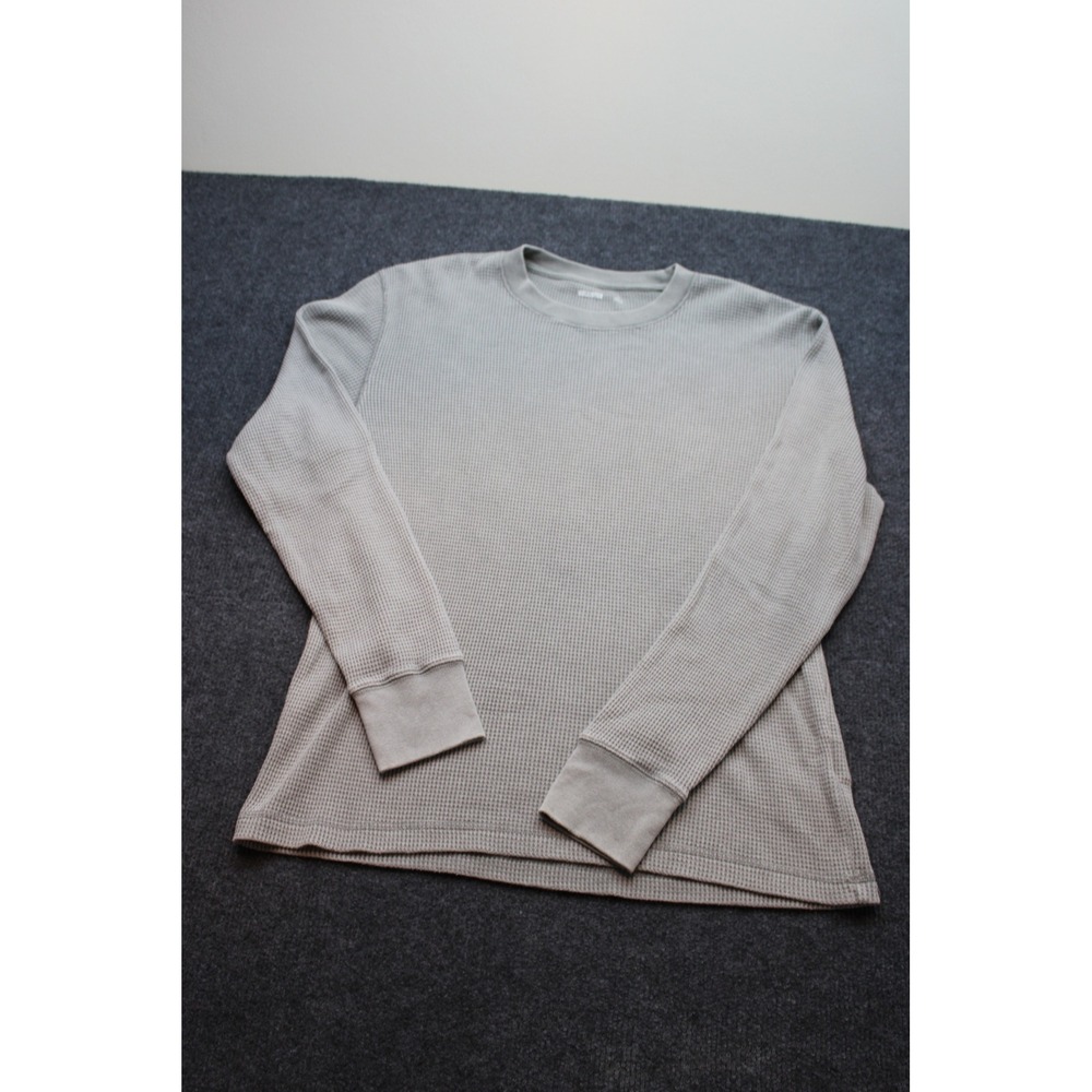 Hollister Mens Gray Waffle Knit Thermal Long Sleeve Crew Neck Shirt Size L